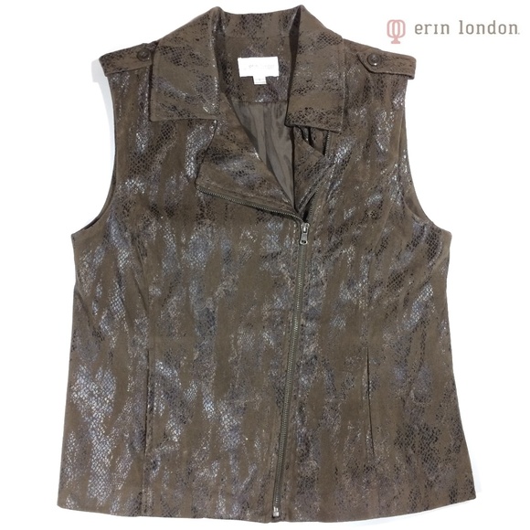 2000s Vintage Erin London Snake Skin Zip Vest Size Large Pockets - Picture 1 of 8